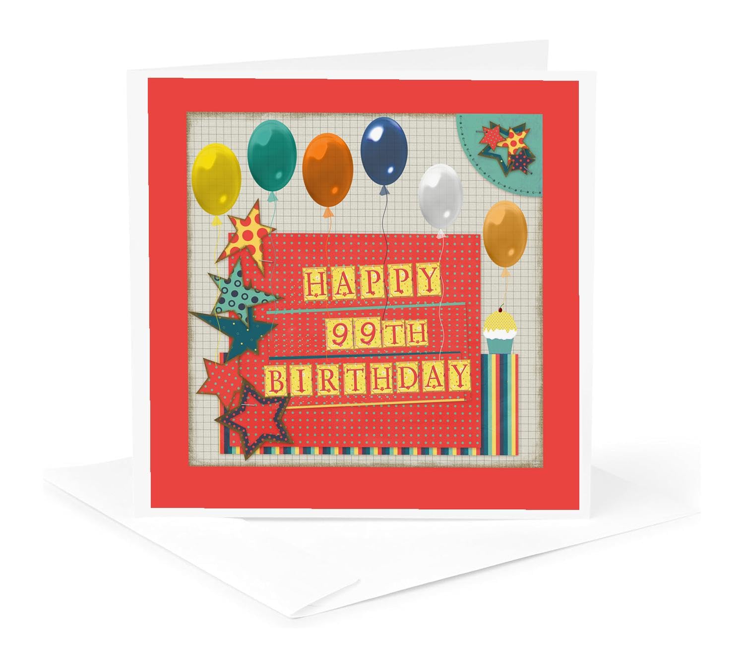 3drose Grußkarte Zum 99. Geburtstag – Mit Luftballons, Cupcake & Sternen (15,2 X 15,2 Cm)