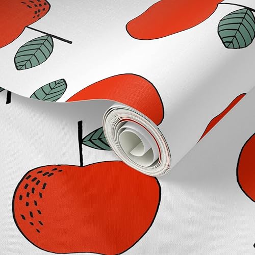 Miniatura 2 de Spoonflower Papel tapiz autoadhesivo de 12 x 2 pies  Manzanas rojas para niños, frutas dulces y frutas, linda comida, blanco, verano, otoño,