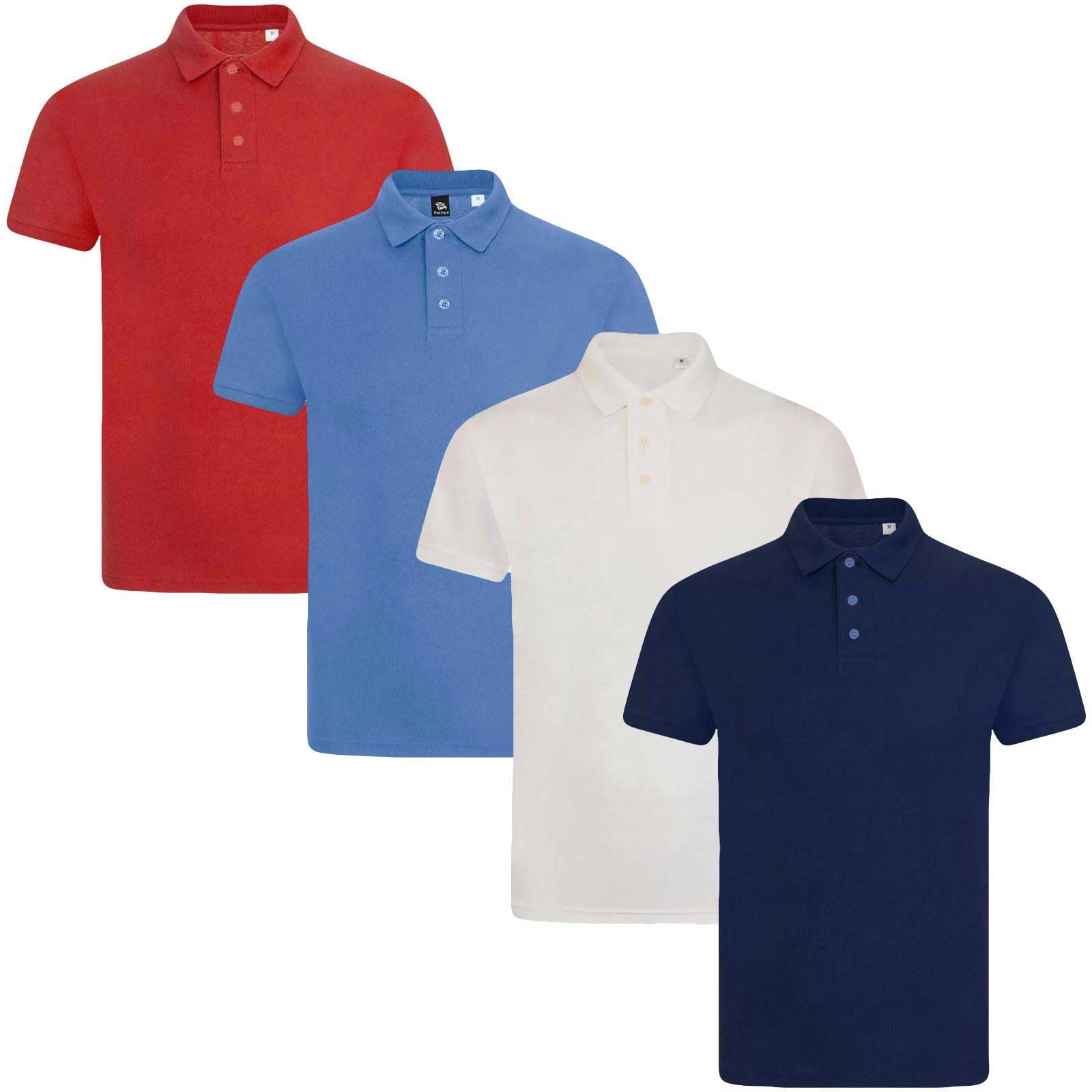 True Face Men's Plain Set 4 - 4 Pack Polo Shirt Plain Tshirt Short Sleeve Summer Work Pique T Shirt Workwear Adult Tee Classic Casual Top Plain Set 4-4 Pack L