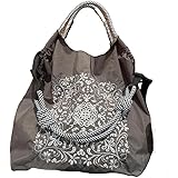 [Richhapy] ボールアンドチェーン エコバッグ 大容量【ショルダーストラップ1本無料】新到着 バッグ、エコバッグ 御洒落、コンパクト、リュック、刺繍、繰り返し使用、買い物袋、日系小人数、軽量、収納、折りたたみ 、トートバッグ (灰色の蔓の花,M)