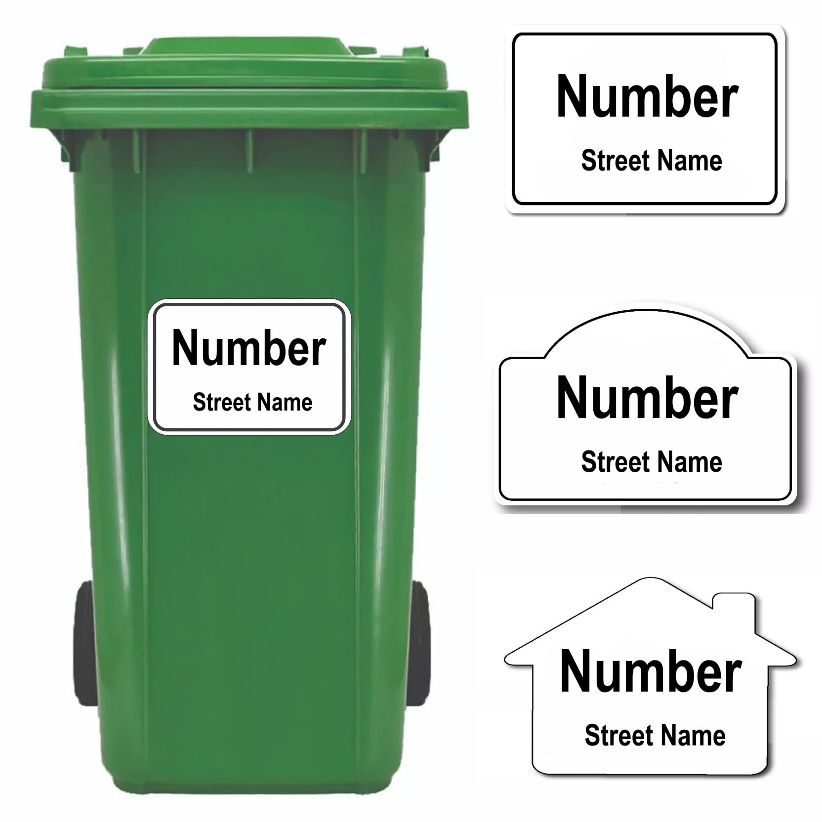 Lot de 2 Étiquettes Pour Poubelles Personnalisable Avec Le N° de Votre Maison et le Nom de Votre Rue Autocollants sur Mesure pour Bacs à Déchets