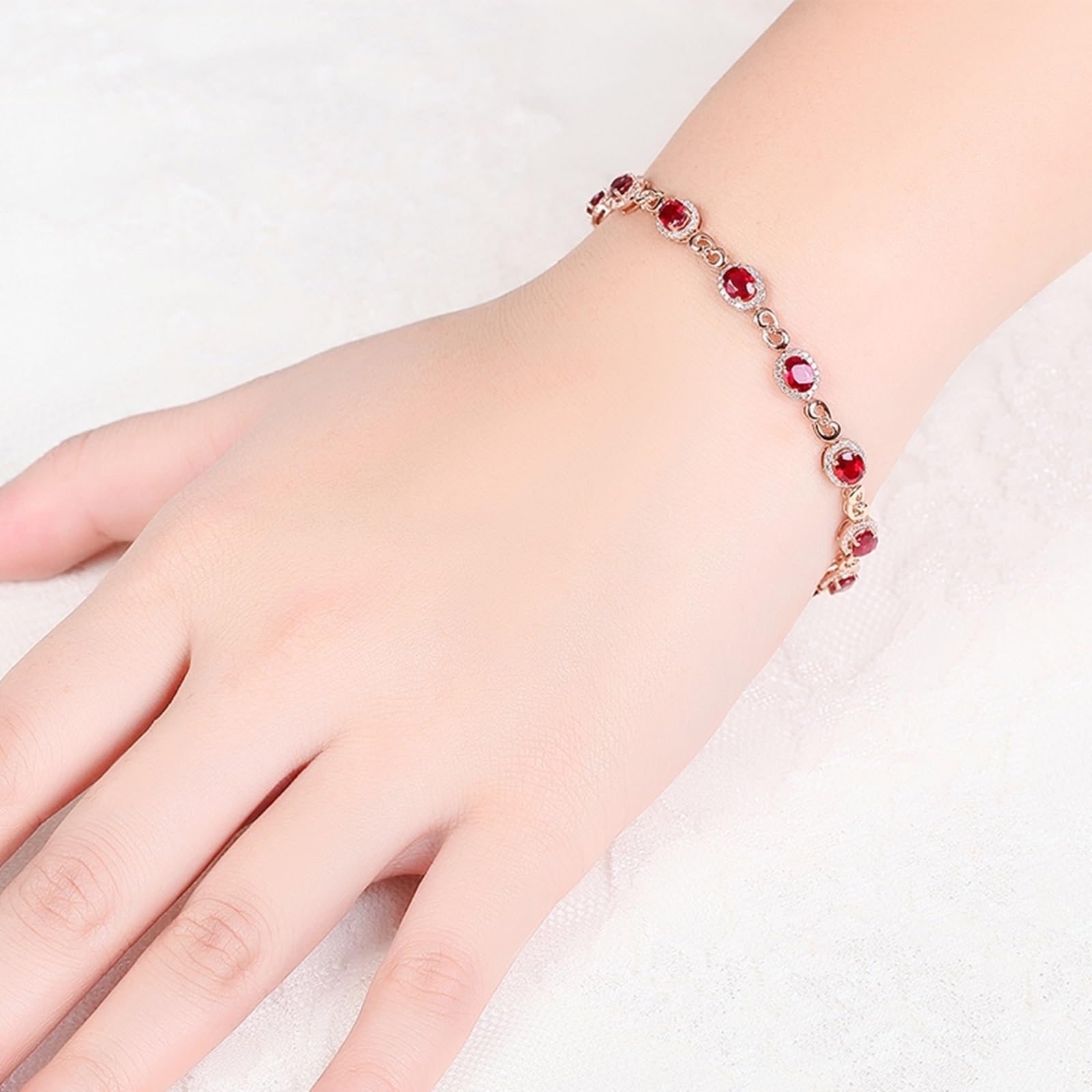 Bracciali Oro Rosa Donna 18k/14k/9k, Bracciale Rubino Sintetico Donna 3.2ct 16-18 cm Estensione 4 cm con Moissanite, Braccialetto da Sposa Fidanzati