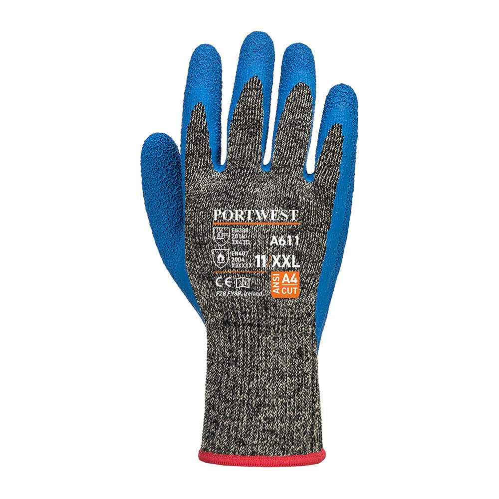 Portwest Aramid HR Cut Latex Glove, Color: Black/Blue, Size: M, A611K4RM, Black,Blue - Image 2