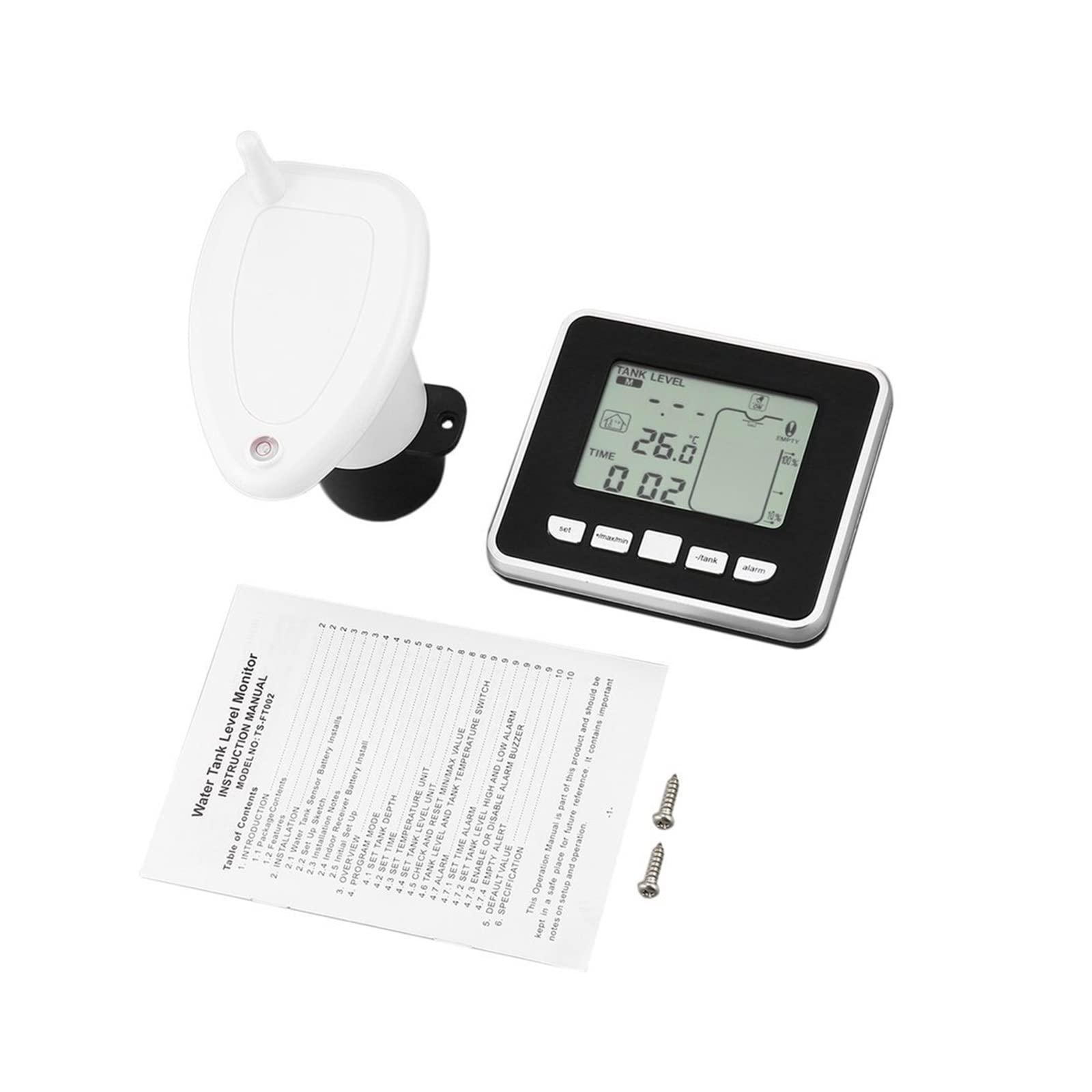 Medidor de nivel de agua, Sensor de medidor de nivel de profundidad líquida de tanque de agua inalámbrico ultrasónico con pantalla de temperatura con pantalla LED de 3,3 pulgadas