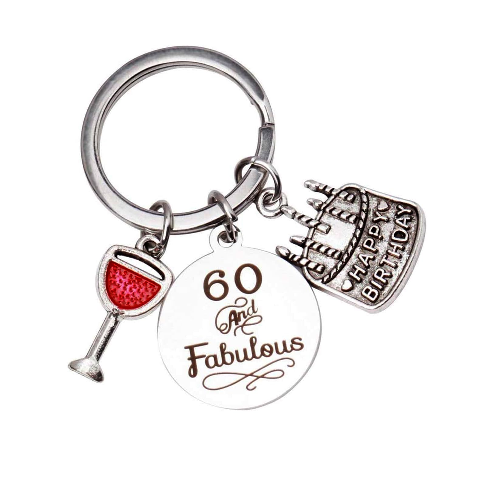 60th Birthday Keyring Keychain Gifts Presents with Black Jewelry Box for Women Men Wedding Anniversary or Birthday (60th)