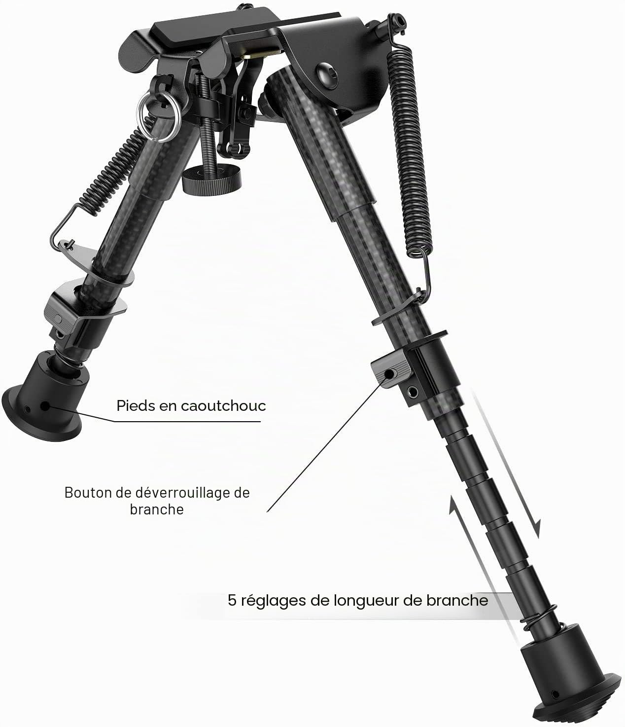 Fusil Feyachi bipied Fibre de Carbone 6"- 9" Extensible avec Adaptateur Picatinny, bipied Carbone pour la Chasse