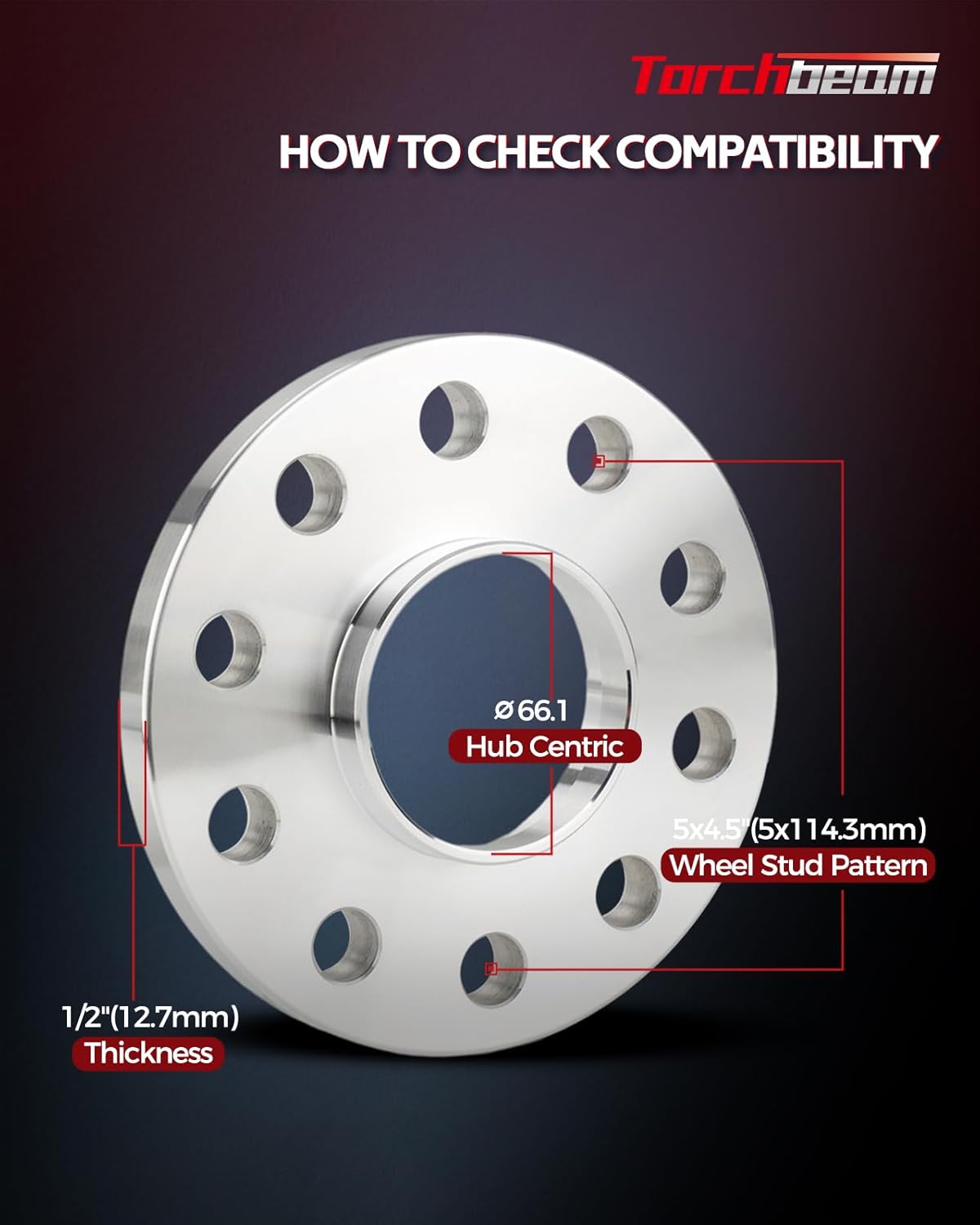 Torchbeam 5x4.5 Hub Centric Wheel Spacers 1/2 inch with 66.1mm Hub Bore, 2Pcs Slip-On Spacers for Altima, Rogue, Sentra, Maxima, Murano, Pathfinder, Rogue Sport, QX50, Rogue Select