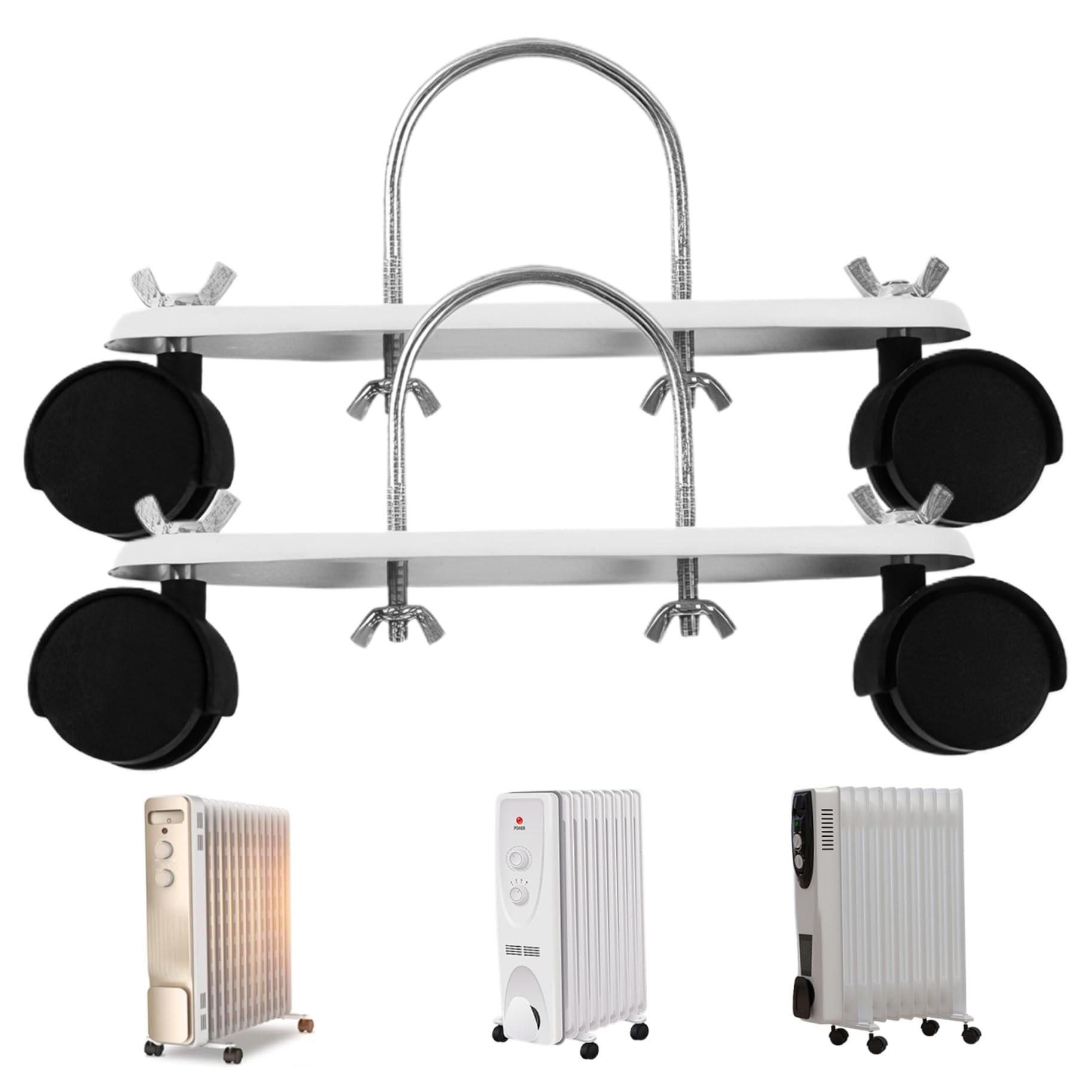 2 Roulettes Pour Radiateur à Huile – Crochet En U, Pivot 360°, Frein, Acier Carbone, Remplacement Facile - 4