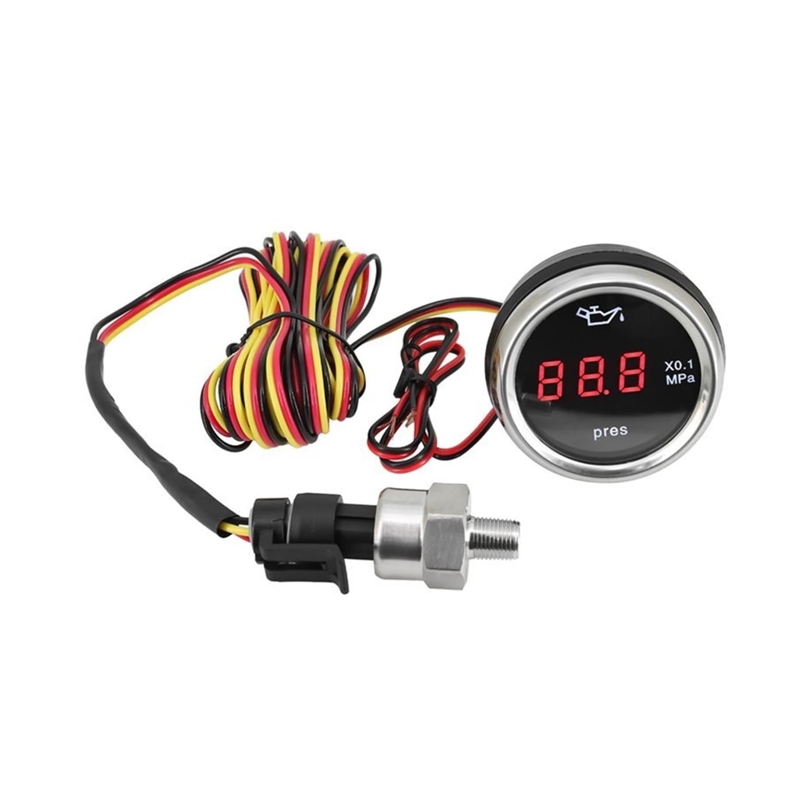 Manómetro, Medidor de presión aceite Compatible para yate coche 2 "52Mm 0-1.0Mpa con Sensor pantalla Digital LED rojo 1/8NPT prensa medidor intermitente