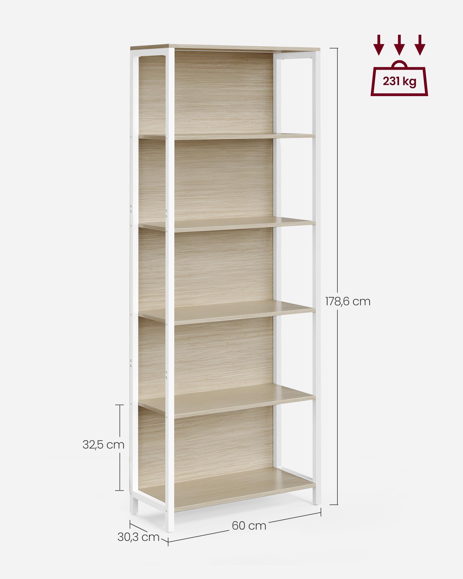 Boekenkast SPACE, met ledverlichting, 30,3 x 60 x 178,6 cm, hout / metaal, kleur Zwart