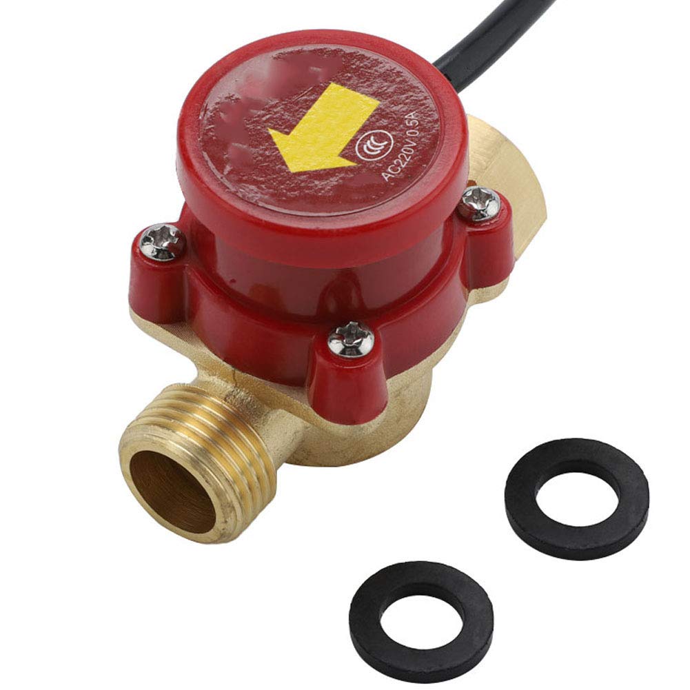 HT-60 Water Flowing Switch, AC220V G1/2 Thread Brass Pump Flowing Sensor Switch, Water Fluidmeter Counte Sensor Switch for Low Pressure Shower, Solar Heater, Booster Pump