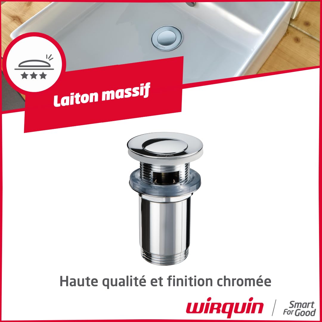 Wirquin 30723417 Bonde de lavabo laiton chromé avec système Quick-Clac avec corps de bonde
