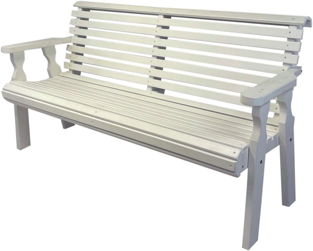Amish Casual Heavy Duty 6 Foot Roll Back Outdoor Bench in Cedar Stain- Amish Made in The USA from Treated Pine for Outdoor Durability, 700 Lb Weight Capacity