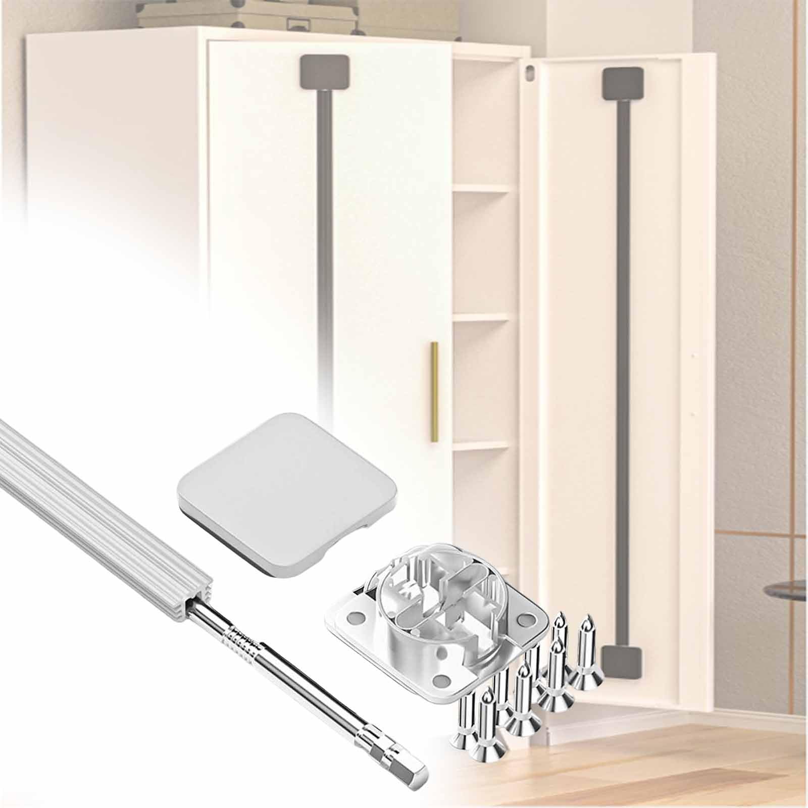 120 150 190 230 270 Cm Wardrobe Embedded Straightener, Cuttable Door Anti-Sag Bar with Matching Cover, Dark/Light Gray Cabinet Door Corrector Kit(Light Gray,L 170 cm)