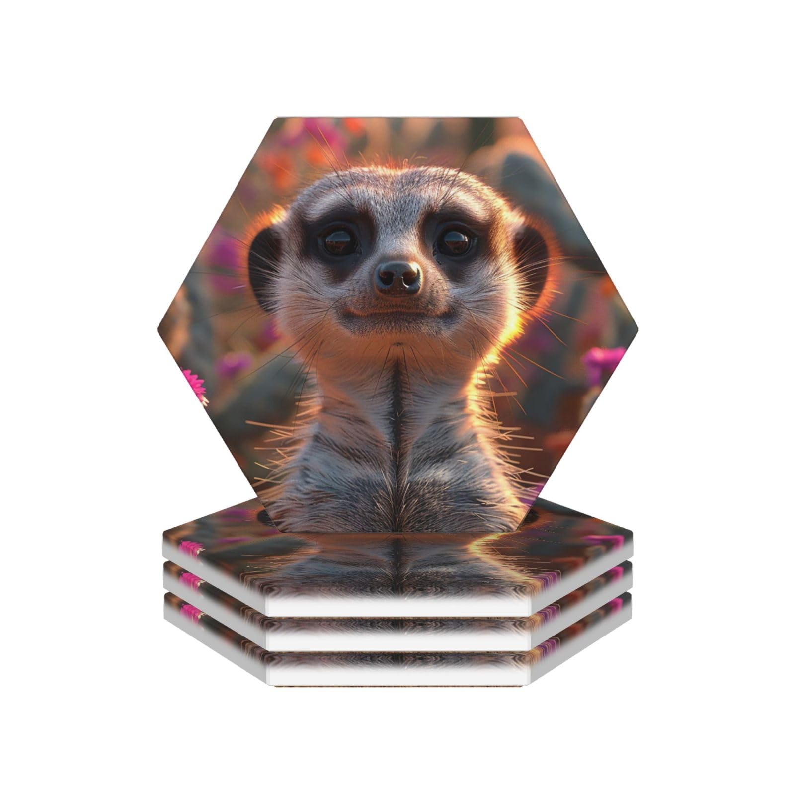 Drink Coasters Set of 4 Ceramic Coaster Meerkats Coasters for Drinks Cups Mugs Mat Pads Absorbent Non-Slip Decorative Cup Coaster for Coffee Table Kitchen Bar Home Decor