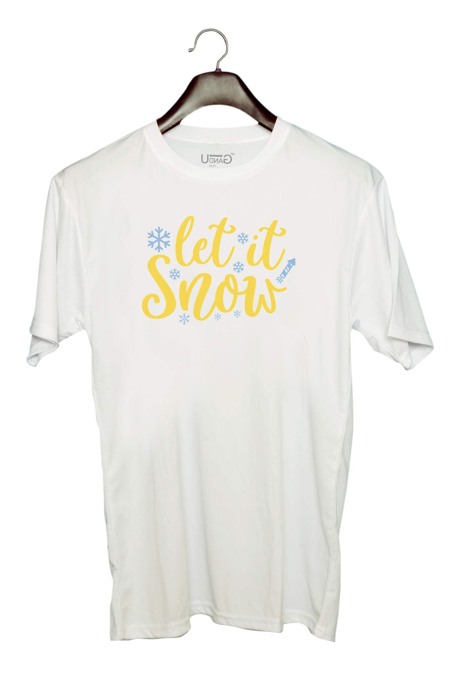 UDNAG Unisex Round Neck Graphic 'Snow | let it snoww' Polyester T-Shirt White [Size 2YrsOld/22in to 7XL/56in]