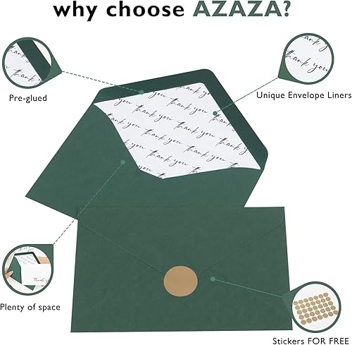 Miniatura 6 de AZAZA Tarjetas de agradecimiento a granel 100 con sobres verdes, forros elegantes montados, 4 diseños minimalistas, notas de agradecimiento de 4 x 6