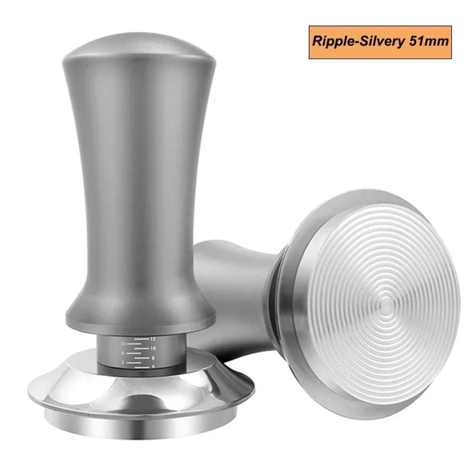 Tamper De Café 51/53 / 58 Mm Martillo De Café En Polvo De Acero Inoxidable De Presión Constante Ajustable Con Escala Accesorios Para Cafetera Espresso Tamper De Café(Thread-Silvery 51mm)