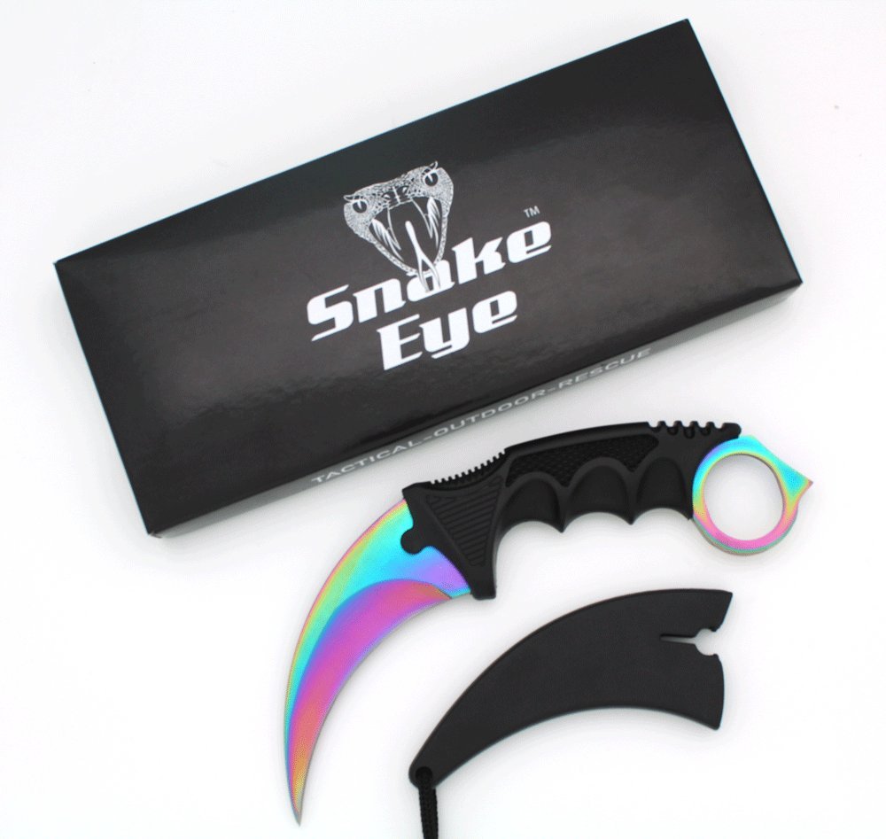 Snake Eye Tactical Karambit Style Full Tang Neck Knife Outdoors Camping Fishing Hunting (Rainbow)