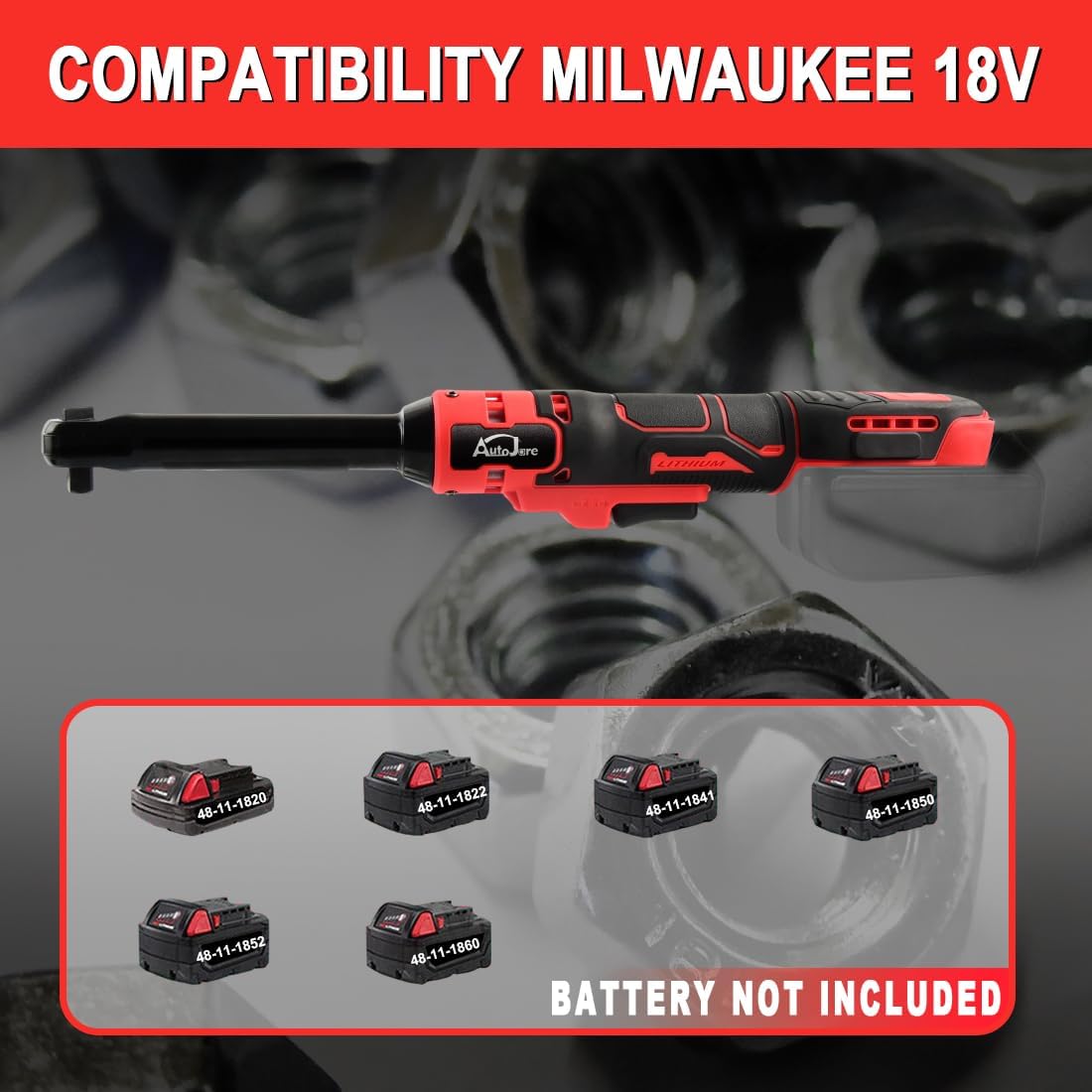 Extended Cordless Electric Ratchet Wrench Compatible with Milwaukee M18 Battery 500RPM 65 ft-lbs 3/8" Drive Power Ratchet Tool Kit with 7pcs Socket, 1/4" Socket Adapter and 3" Extension