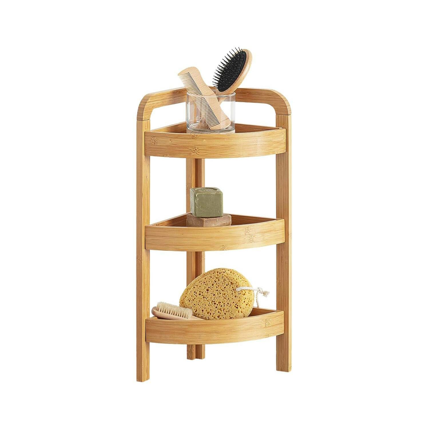 Fixwal Organizer Angolare Per Bagno 3 Ripiani – In Legno Rustico Marrone Chiaro, Salvaspazio Per Cucina E Camera Da Letto, Facile Da Posizionare