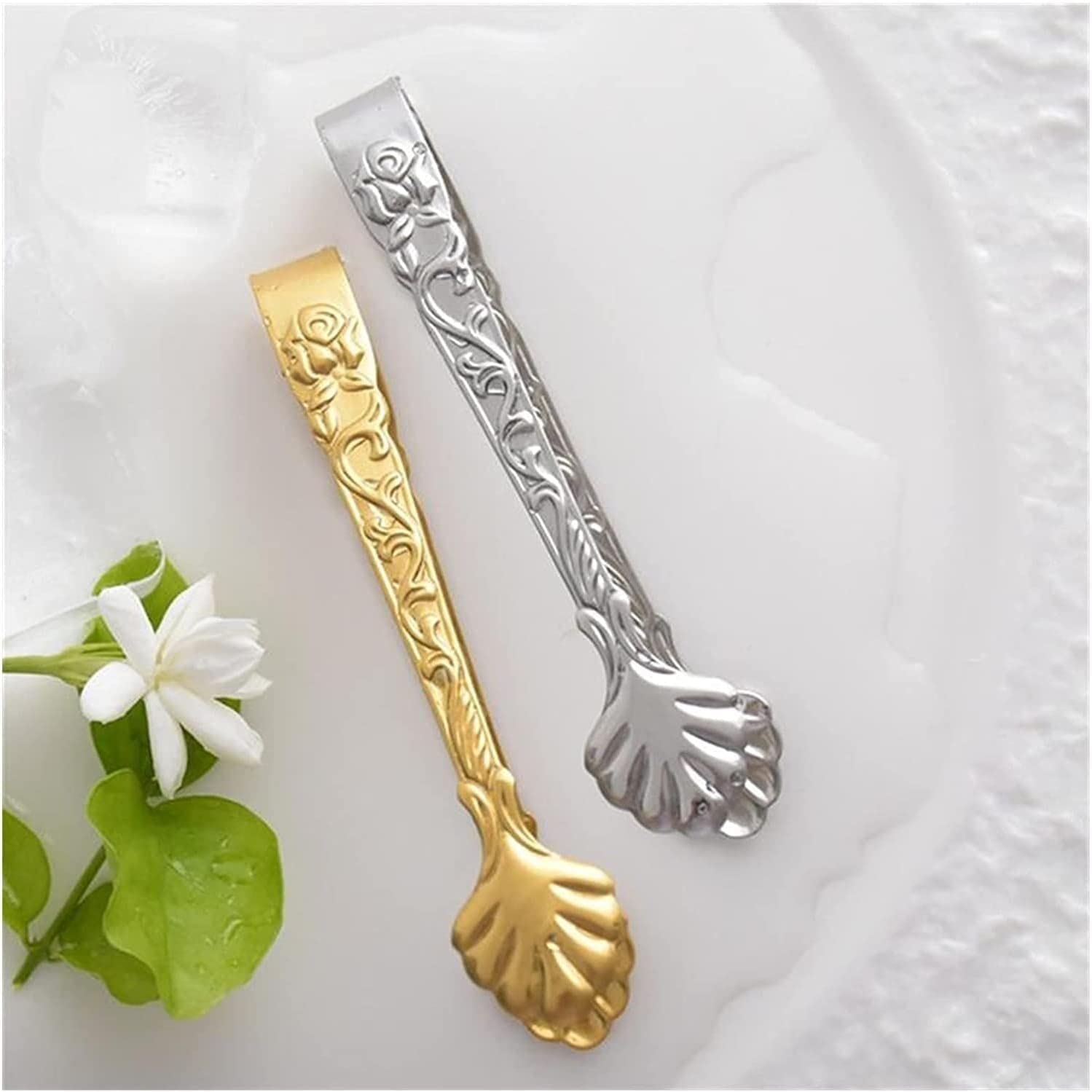 WIPPWER BARBECUE 2 pièces Pince à glaçons en Acier Inoxydable Pince à Glace Pain Nourriture BBQ Pince Barbecue Pince Pince à Glace Barre d'outils Accessoires de Cuisine Pinces(Silver)