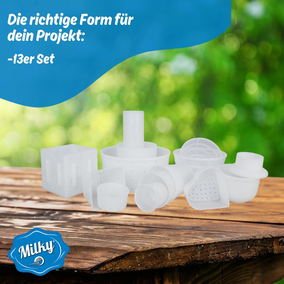 Milky Käseform Vorteilspackung – Lebensmittelechte und BPA-freie Käse Korbform für Weichkäse & Schnittkäse – Kleinere Käseform für gleichmäßige Reifung – Wiederverwendbare Käseformen