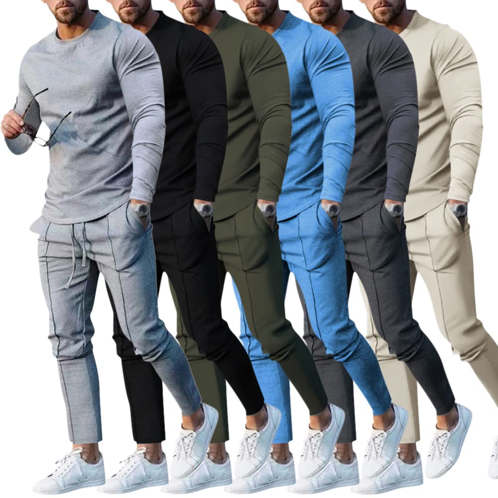 Onsoyours Ensemble de Survêtement Homme Été 2 Pièces T-Shirt Manches Courtes/Manches Longue Pantalon Élastique Décontracté Sportswear Tenue de Sport Respirant Plage