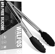Walfos - Pince de cuisine résistante à la chaleur - En acier inoxydable épais et embouts en silicone sans BPA - Idéale pour la cuisson, le barbecue - 30,5 cm