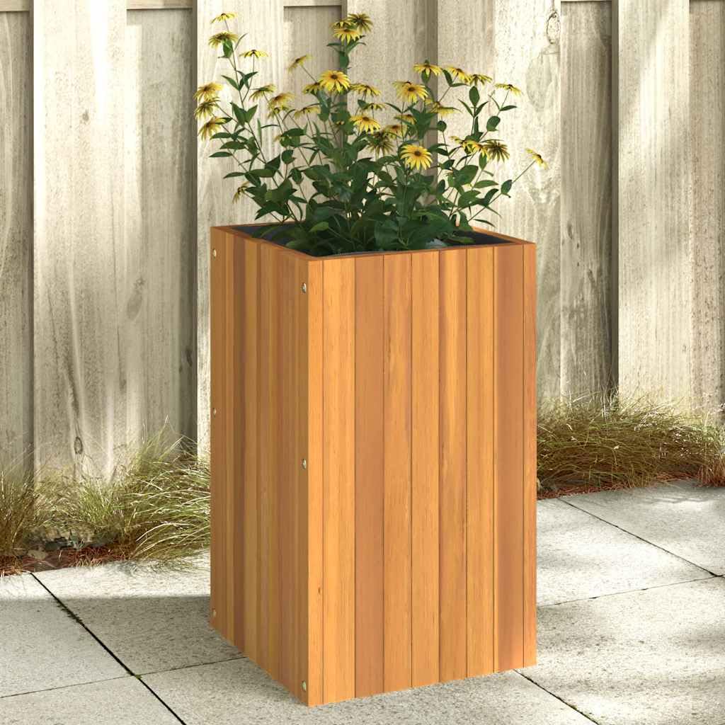 Fioriera da Giardino 35x35x60cm in Legno Massello di Acacia | Vaso alto in acacia con sacco in tessuto non tessuto per piante e fiori, adatto per soggiorno, balcone e ufficio.