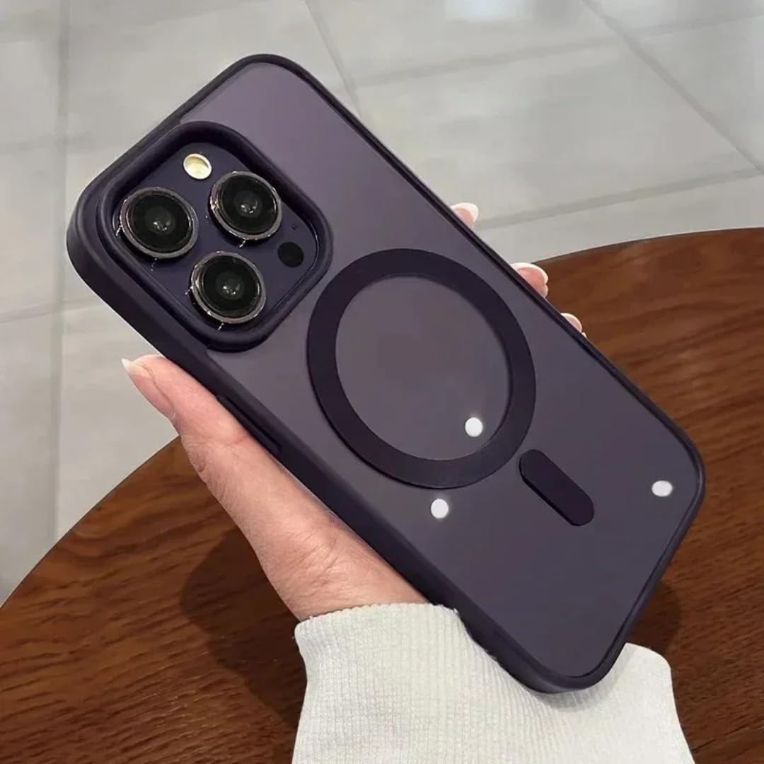 Chargement sans fil coque iPhone 14 Pro Max violette étui magnétique transparent rigide - 7