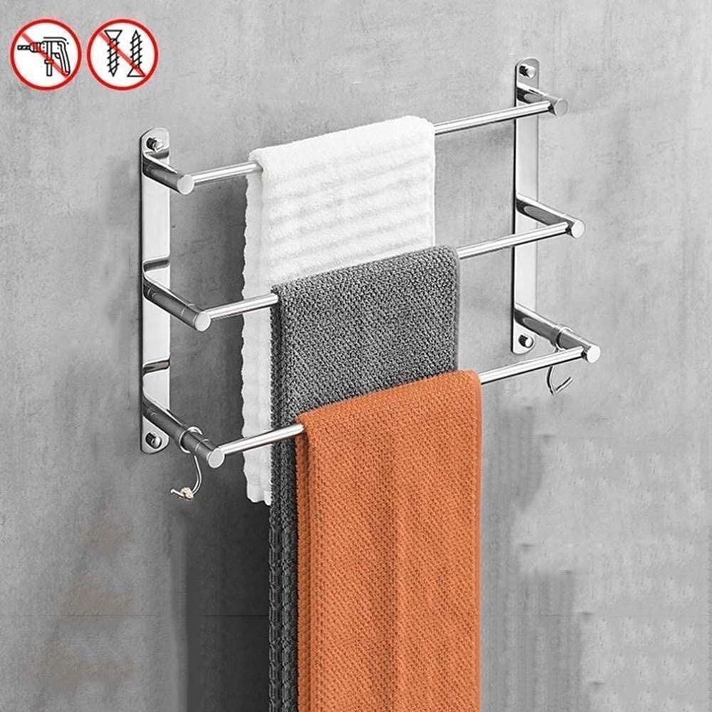 Portasciugamani in Acciaio Inossidabile 304 per Bagno e Cucina, mensola a Parete a Tre Strati, Robusta Installazione Senza Foratura