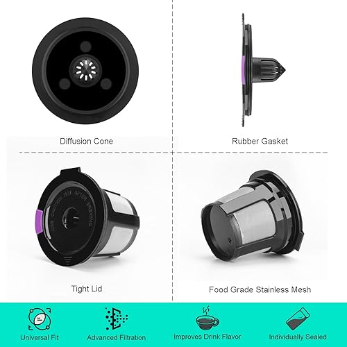 Miniatura 7 de K Cups reutilizables, paquete de 4 cápsulas de café reutilizables con cuchara de café, filtros de café recargables K Cups con malla de acero