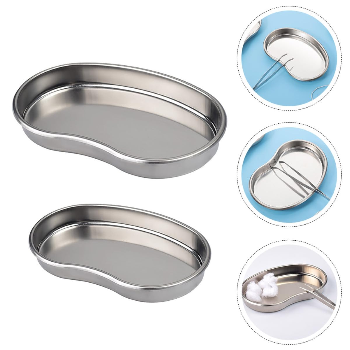 Plateau de Service en Acier Inoxydable, Plaque de Rangement Incurvée, Surface Polie Lisse, Empilable, Lot de 2 pour Hôpital
