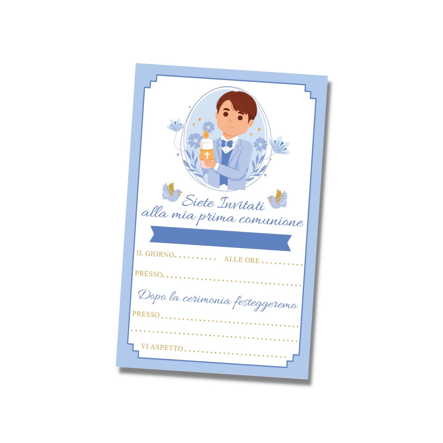 PRINTSERVIS 20 First Communion Party Invitations for Boy/Girl, Choice of Graphics, Customisable with Name, Date and Place (Bimbo Cappelli Castani)