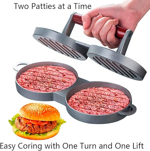 Miniatura 2 de Prensa de hamburguesa de forma redonda de dos a la vez, de aleación de aluminio, hamburguesa de carne de vacuno, prensa de hamburguesas, molde de
