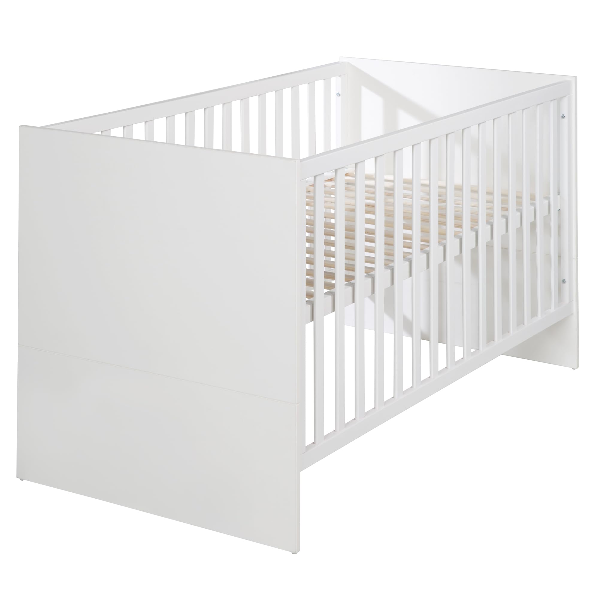 roba Kinderzimmer Set Lilo - Mitwachsendes Gitterbett 70 x 140 cm + Wickelkommode mit 2 Schubladen & 1 Tür + Kinderkleiderschrank 2-türig - Griffe aus Buche - Holz weiß lackiert