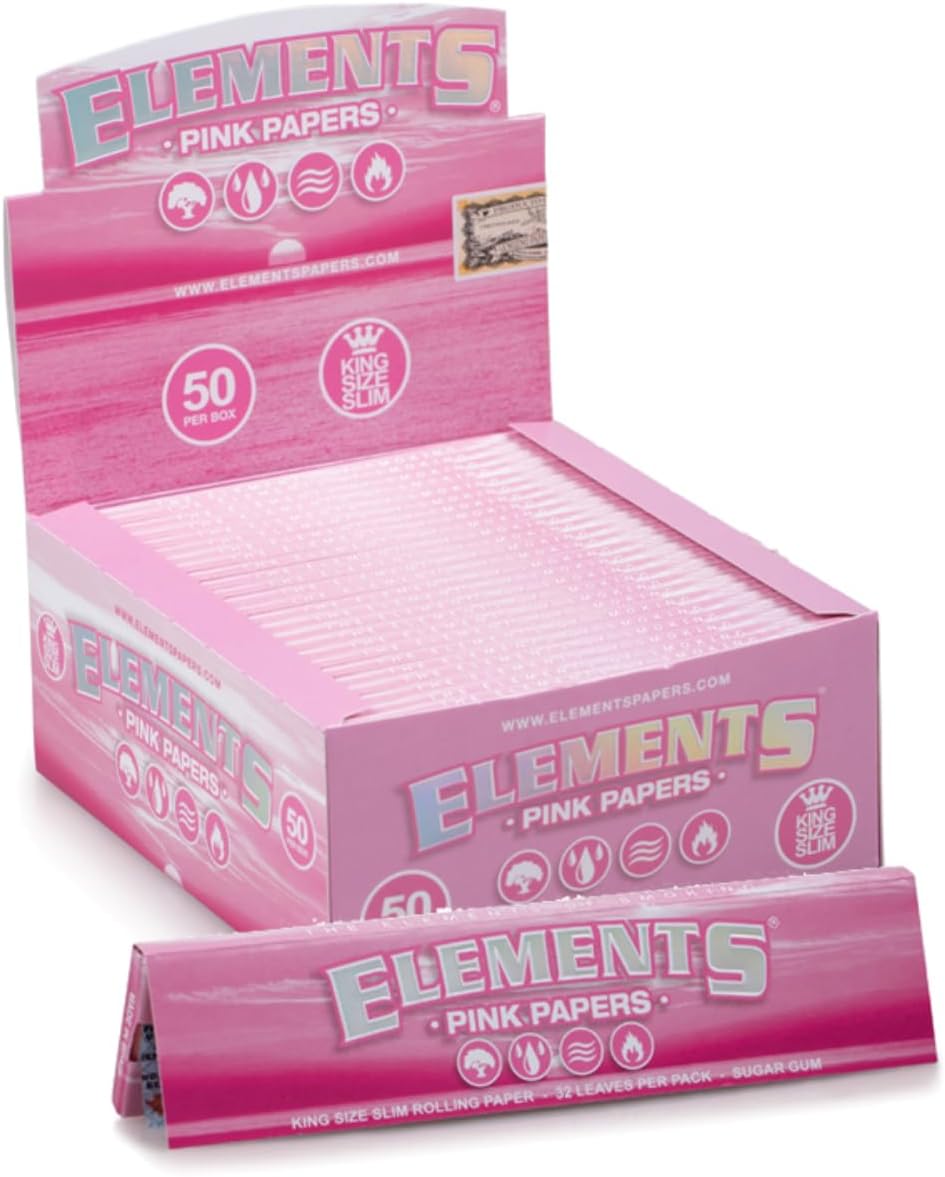 Elements Pink Coloured Kingsize Rolling Papers (5) with Pink Rolling Tips from Smokers Store
