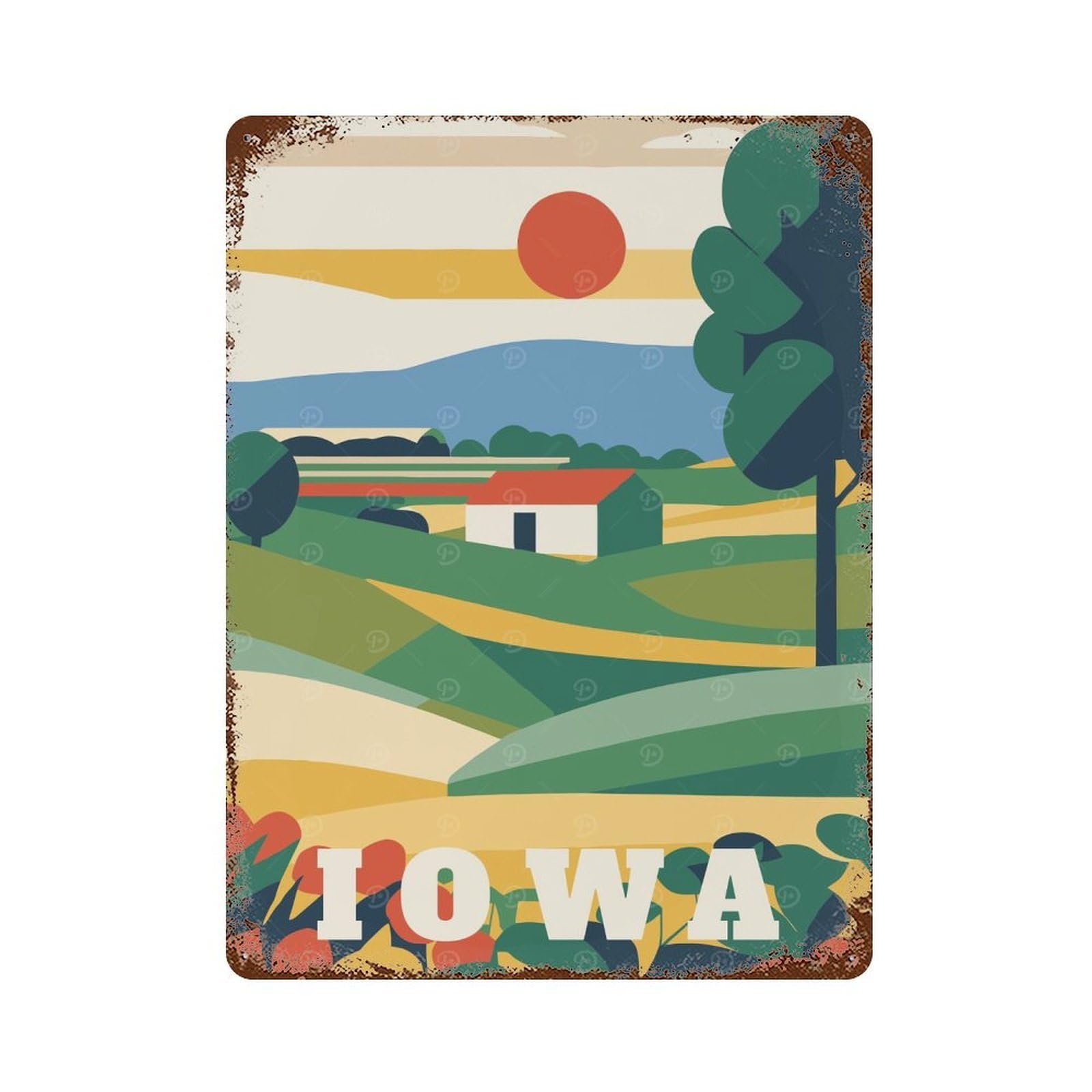 Retro Metal Sign with Iowa Travel Country Poster Design 15.7"x11.8", for Shed, Workshop And Garage Wall Decor, Old School Wall Decor