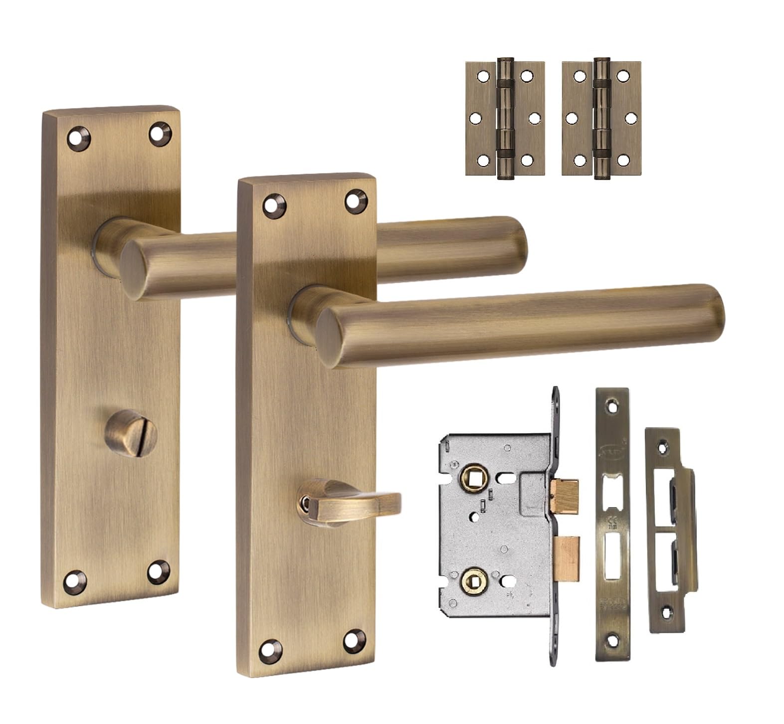 Golden Grace Scroll Bathroom Door Handles with Mortise Lock, Antique Brass