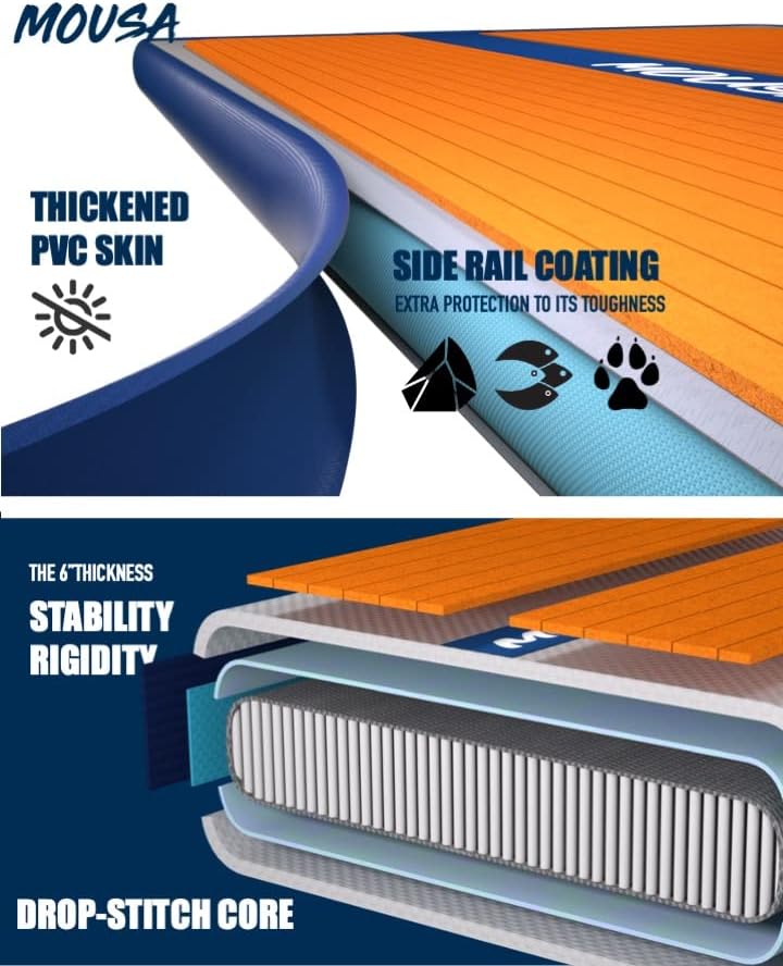 Miniatura 3 de MOUSA Floating Island, 8'x6'8' Inflatable Floating Platform, 4 Person Water Mat Platform, Inflatable Floating Dock wHand Pump, Swim Platform