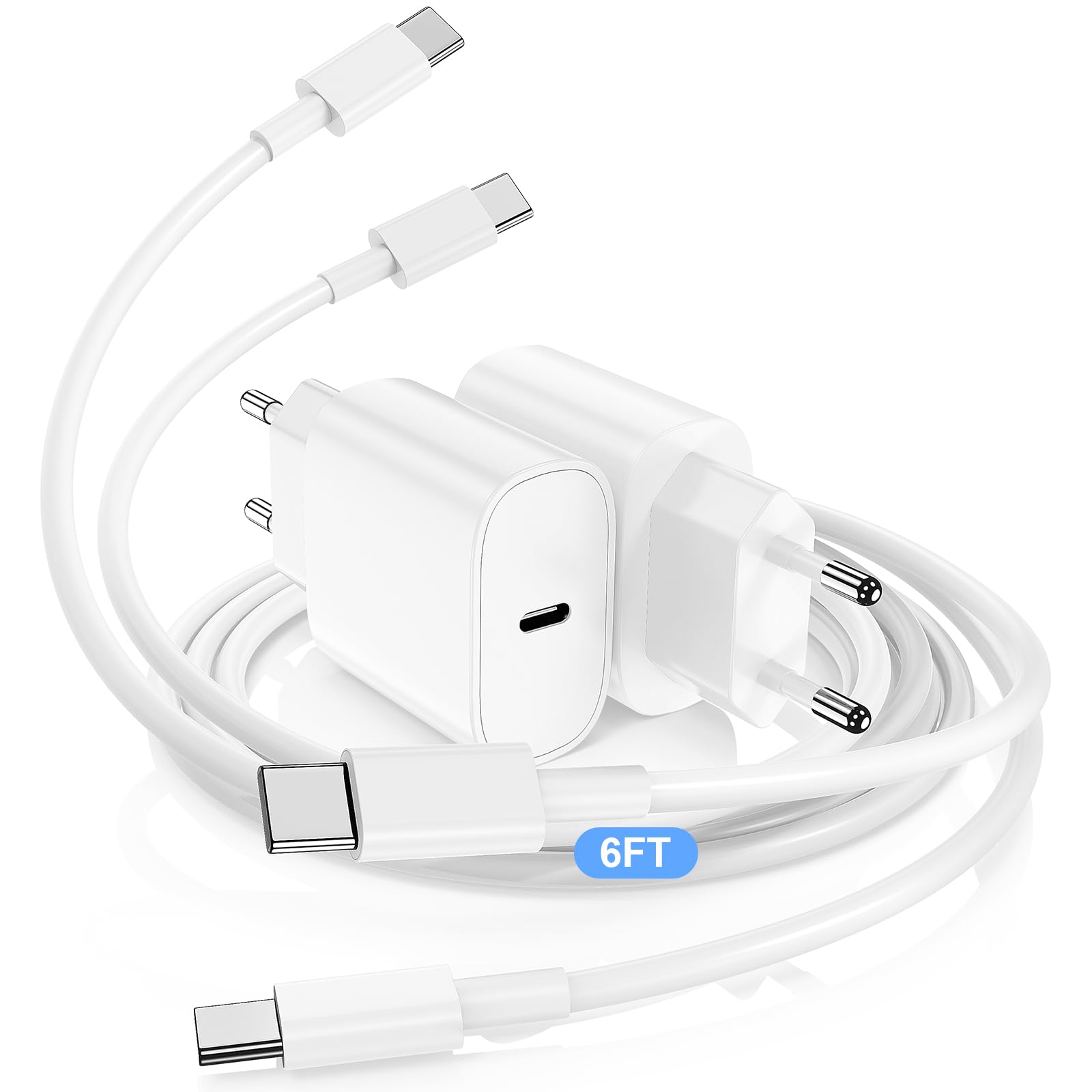 Cargador Carga Rápida USB-C para iPhone 17 16 15 & Cable de Carga Rápida 2M - Adaptador de Enchufe 20W Compatible con iPhone 16e,16/15 Plus,17 Air, 17/16/15 Pro, Pro MAX, Pad — view 9