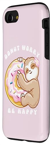Vista 32 de iPhone 13 Donut Worry Be Happy - Cute Sloth Funny Food Puns Pink Donut Case