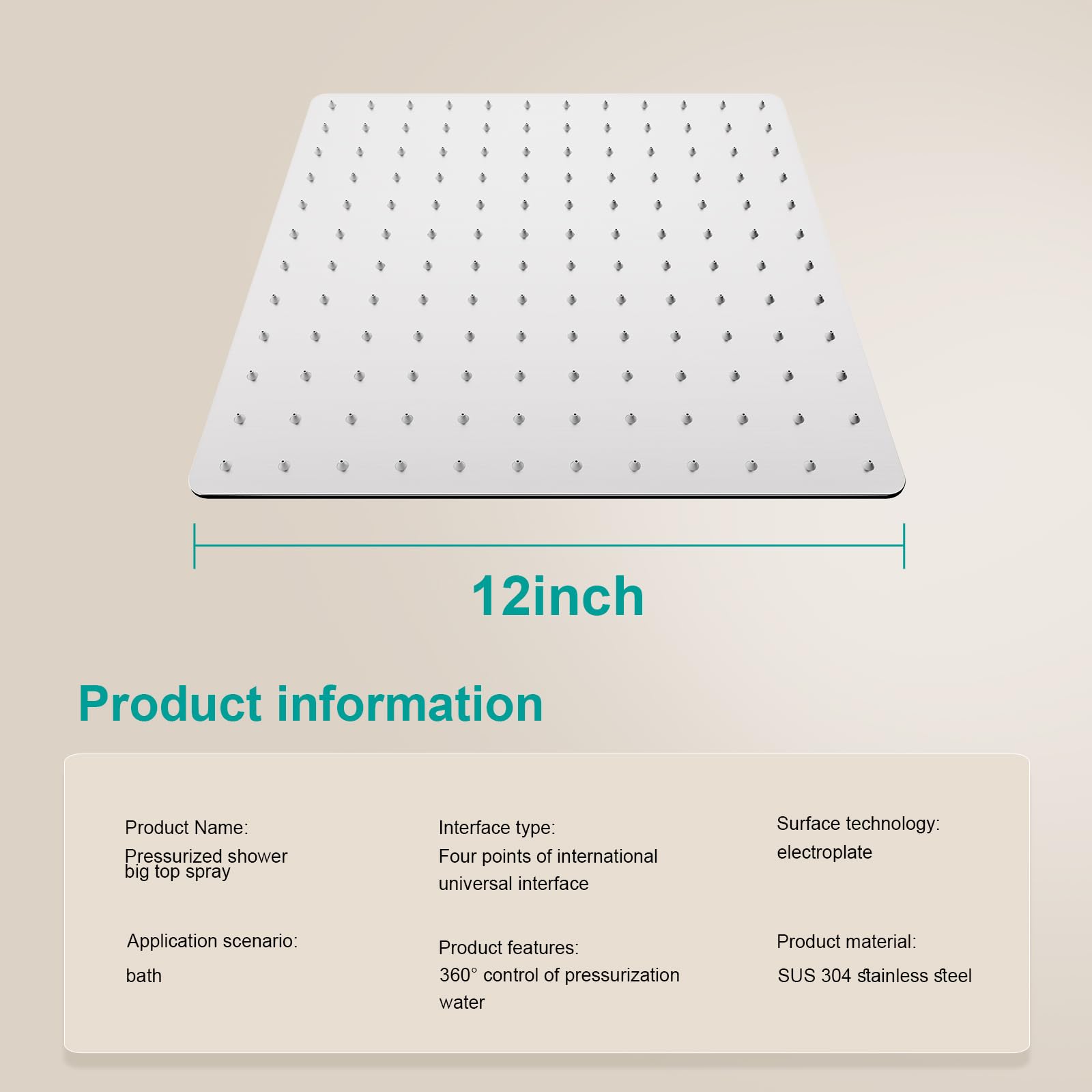 AULEEND Square Rain Shower Head, High Flow Stainless Steel,Work with any decorative style?All Metal Rainfall Shower Head (Brushed Nickel, 12)