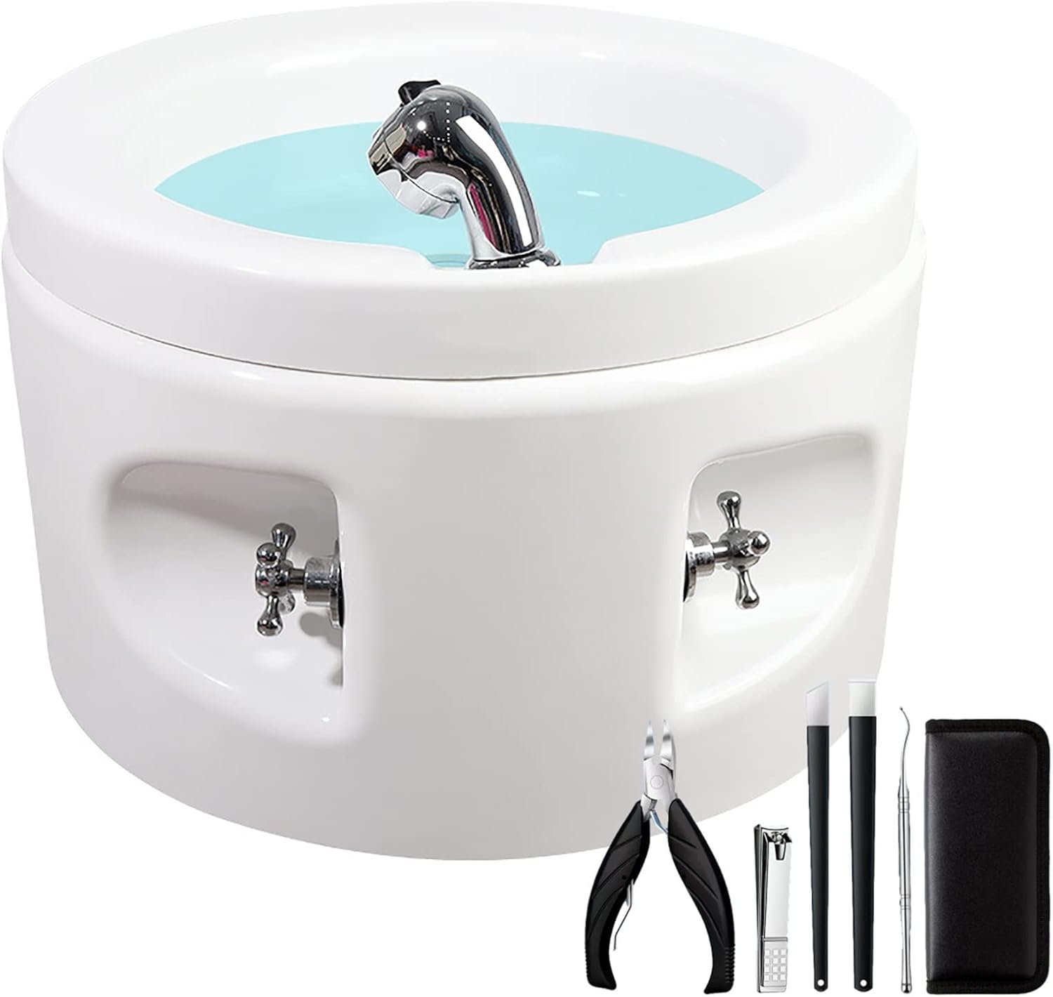 Acrylic Pedicure Sink Foot Massager Hot and Cold Adjustment Feet Soaking Tub Foot Soaker Deep Foot Bath Spa with Massage Round Footbath Floor Type Foot Massage Basin (Size : Bath+Pedicure)