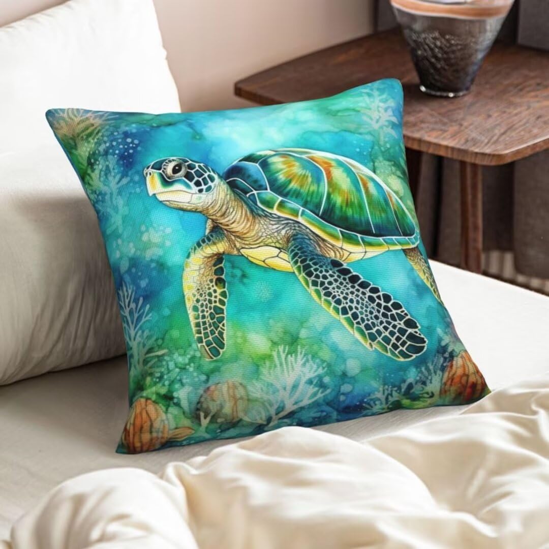 Funda Cojin 65x65 cm Juego de 2 Fundas de Cojines Tortugas Funda de Almohada de Lino, Fundas de Cojín Verde Cojines para Exterior, Funda Cojines Decorativos para Sofá Coche Cama Estar Jardin -LY249