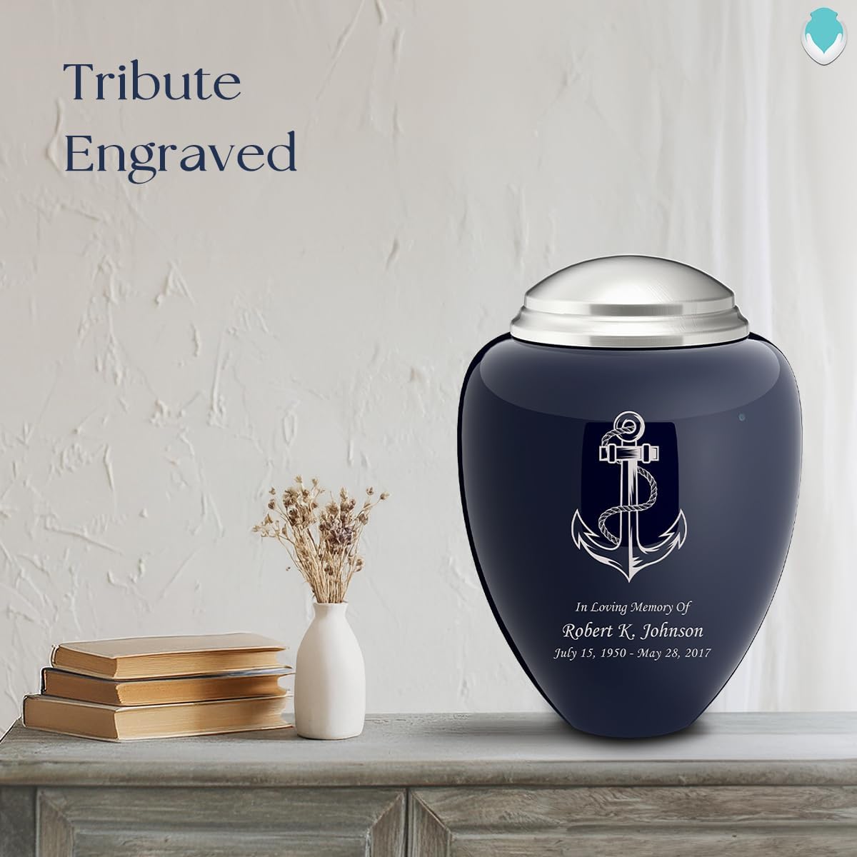 Geturns Tribute Adult Personalized Anchor Cremation Urns for Human Ashes I Large Navy & Brushed Pewter Funeral Urn for Men and Women I 220 lbs