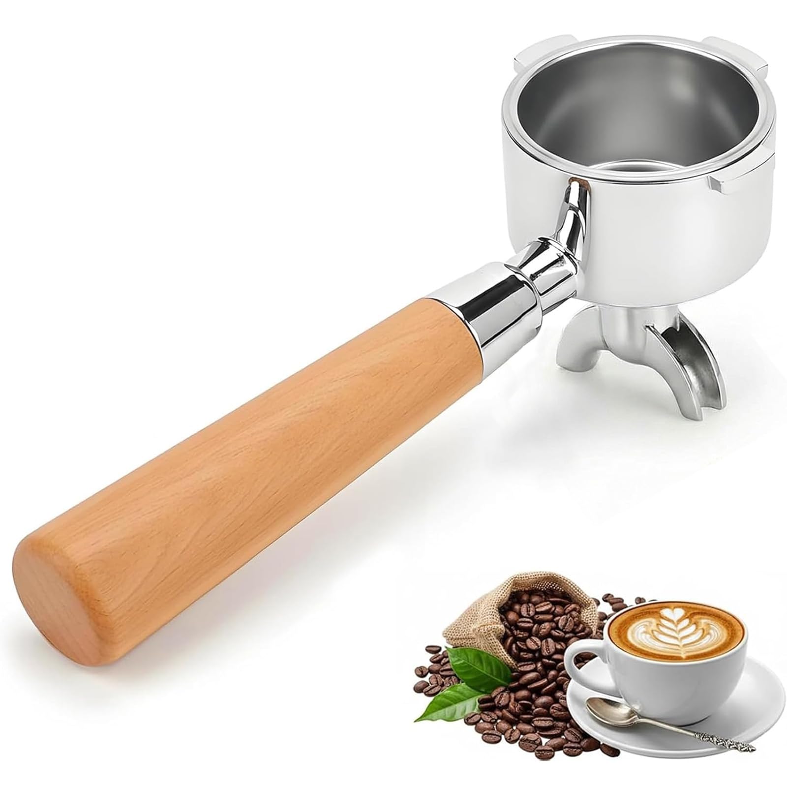 Porte-filtre de 51 mm pour machine à café DeLonghi EM450M, 3 ergots, porte-filtre en acier inoxydable de 4 mm d'épaisseur avec poignée en bois de pour Casabrews CM5418/Cecotec Power Espresso 20