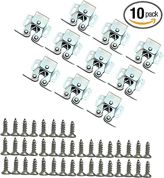 Double Roller Catch Door Ball Catch Cabinet Latches with Spear Strike for Cupboard Closet Door, Silver 10 Pcs