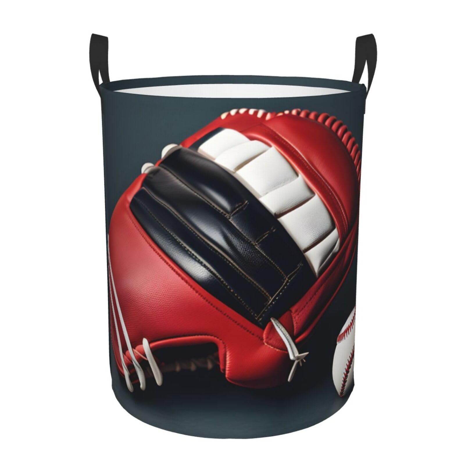 S Collapsible Laundry Hamper Round baseball and Glove Print Storage